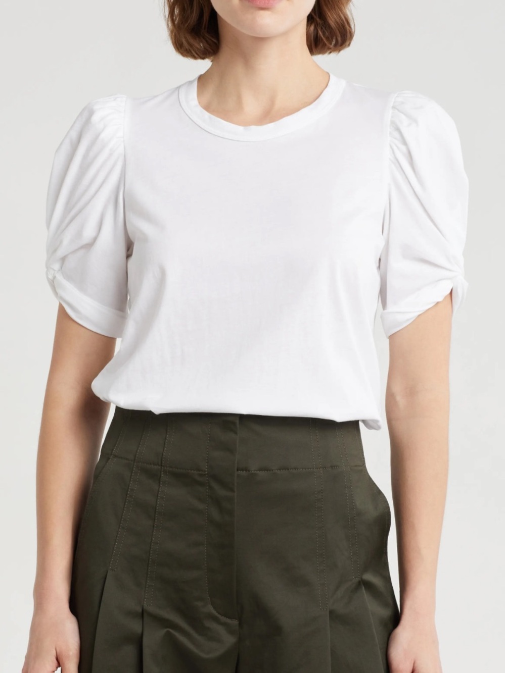 ALC White Kati Cotton Puff Sleeve Tee Shirt Womens L Casual Preppy Classic Luxe